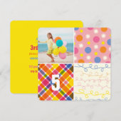 Roze Patchwork Pattern Squares Girl Foto van Birth Kaart (Voorkant / Achterkant)