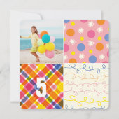 Roze Patchwork Pattern Squares Girl Foto van Birth Kaart (Voorkant)