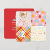 Roze Patchwork Pattern Squares Girl Foto van Birth Kaart (Voorkant / Achterkant)