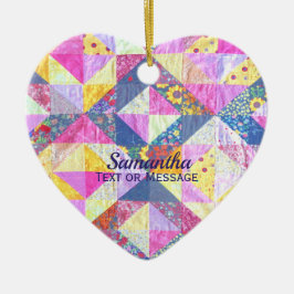 Roze patchwork Quilt Ceramic Ornament
