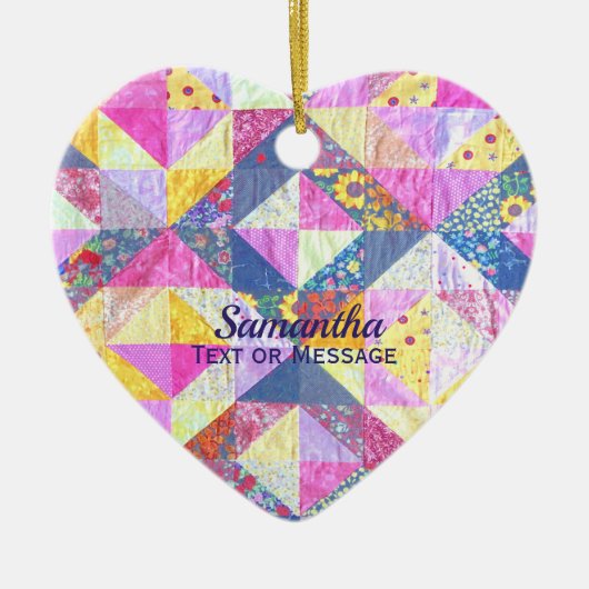 Roze patchwork Quilt Ceramic Ornament (Voorkant)