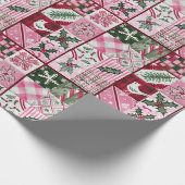 Roze patchwork quilt met een vogel en hulst blader cadeaupapier (Hoek)