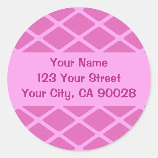 Roze patroon adreslabel ronde sticker (Voorkant)