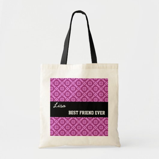 Roze patroon Beste vriend ooit - Aangepaste naam V Tote Bag (Voorkant)