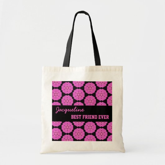 Roze patroon Beste vriend ooit - Aangepaste naam V Tote Bag (Voorkant)