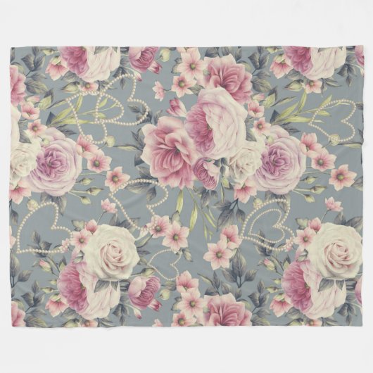 roze patroon en parelharten fleece deken (Voorkant (Horizontaal))