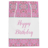 Roze patroon geschenktas met Blauwgroen accent Medium Cadeauzakje (Voorkant)