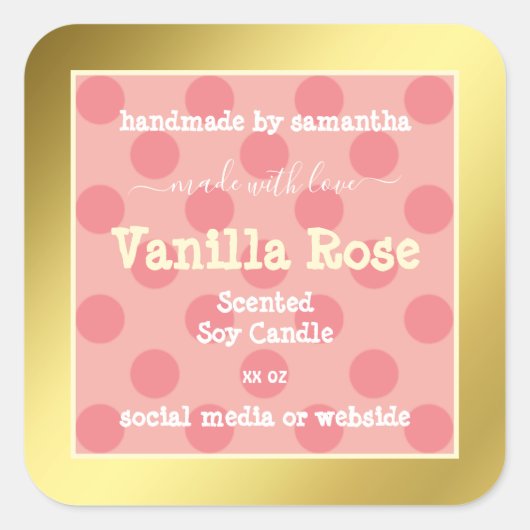 Roze Patroon Goud Lijst Product Verpakkingslabels Vierkante Sticker (Voorkant)