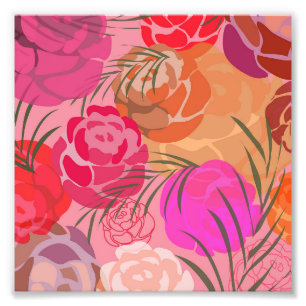 Roze patroon met bloemen en planten foto afdruk