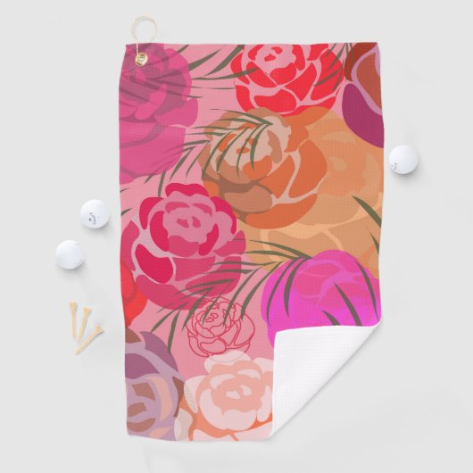 Roze patroon met bloemen en planten golfhanddoek (Insitu)