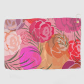 Roze patroon met bloemen en planten golfhanddoek (Horizontaal)
