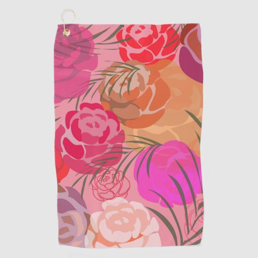 Roze patroon met bloemen en planten golfhanddoek (Voorkant)