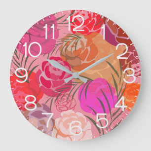 Roze patroon met bloemen en planten grote klok