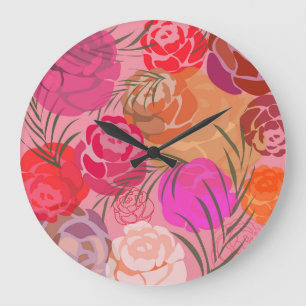 Roze patroon met bloemen en planten grote klok
