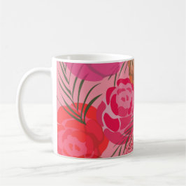 Roze patroon met bloemen en planten koffiemok