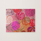 Roze patroon met bloemen en planten legpuzzel (Horizontaal)