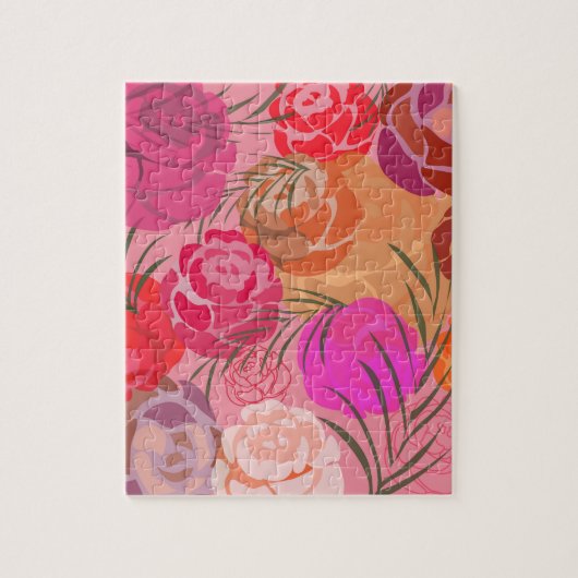 Roze patroon met bloemen en planten legpuzzel (Verticaal)