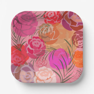 Roze patroon met bloemen en planten luiers papieren bordje