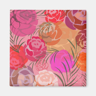 Roze patroon met bloemen en planten magneet