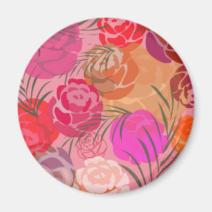 Roze patroon met bloemen en planten magneet