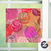 Roze patroon met bloemen en planten raamsticker (Huis)