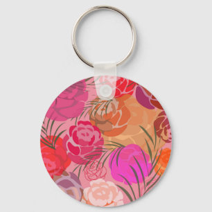 Roze patroon met bloemen en planten sleutelhanger
