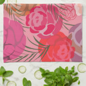 Roze patroon met bloemen en planten theedoek (Gevouwen)