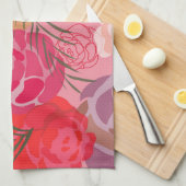 Roze patroon met bloemen en planten theedoek (Quarter Fold)