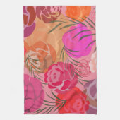 Roze patroon met bloemen en planten theedoek (Verticaal)