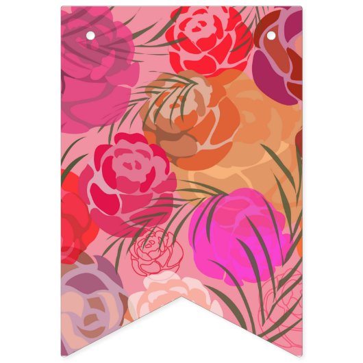 Roze patroon met bloemen en planten vlaggetjes (Tweede vlag)