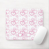 Roze patroon met hartvormen met aangepaste naam muismat (Met muis)