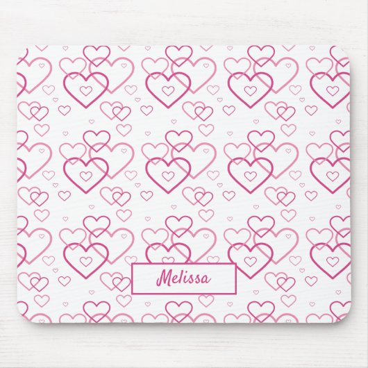Roze patroon met hartvormen met aangepaste naam muismat (Voorkant)