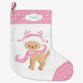 Roze Patroon Santa Herten met Sjaal Grote Kerstsok (Voorkant)