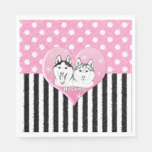 Roze patroon van Cute Huskies Servet (Voorkant)