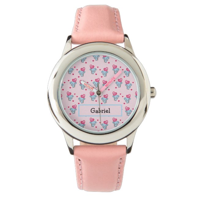 Roze patroon van de acute olifant horloge (Voorkant)