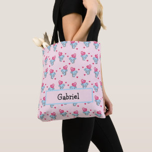 Roze patroon van de acute olifant tote bag