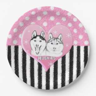 Roze patroon van Huskies Papieren Bordje