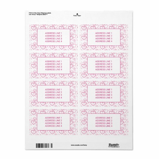 Roze patroon voor hartvormen met aangepaste tekst etiket (Full Sheet)