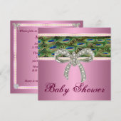 Roze pauw Diamond Bow Baby shower Invitation Kaart (Voorkant / Achterkant)