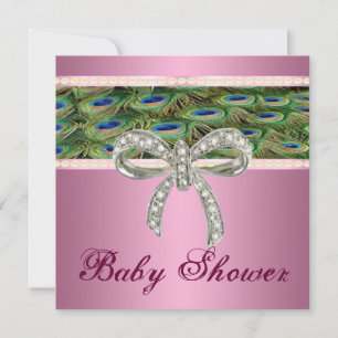 Roze pauw Diamond Bow Baby shower Invitation Kaart