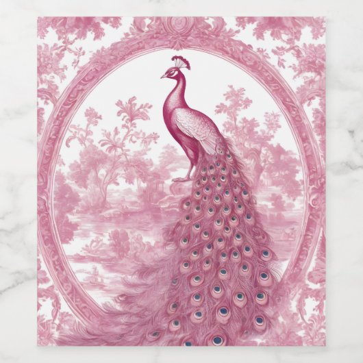  roze pauw wijn etiket (Enkel label)