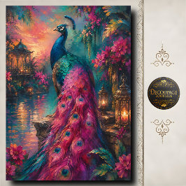 Roze Pauw Zonsondergang Tuin Decoupage Tissuepapier