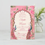  roze pauwen Indiase bruiloft Kaart (Staand voorkant)