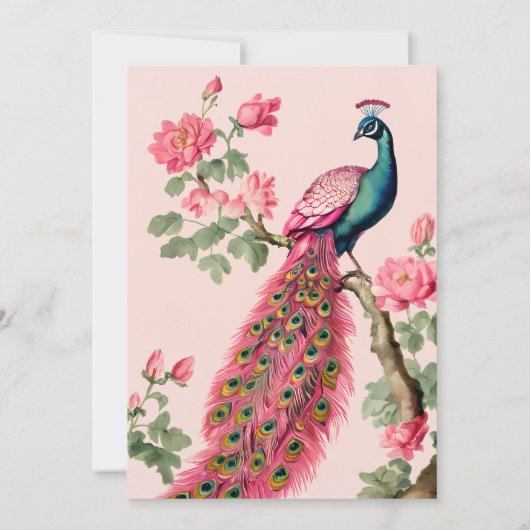 roze pauwen Indiase bruiloft Kaart (Achterkant)