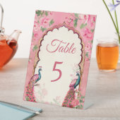  roze pauwen Indiase trouwtafel nummers Reclamebord Met Voetstuk (Insitu)
