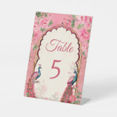  roze pauwen Indiase trouwtafel nummers Reclamebord Met Voetstuk (Voorkant)
