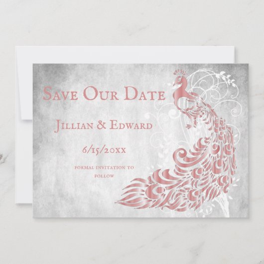 Roze Pauwenoog Blad Wijnstok Save The Date Aankond Aankondiging (Voorkant)