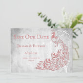 Roze Pauwenoog Blad Wijnstok Save The Date Aankond Aankondiging (Staand voorkant)