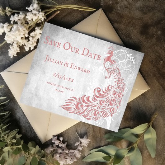 Roze Pauwenoog Blad Wijnstok Save The Date Aankond Aankondiging