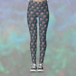 Roze Pauwveren Mooie Patroon op Diep Groen Leggings